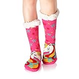WYTartist Kuschelsocken Damen Flauschig Warme Haussocken Stoppersocken Rutschsichere Hausschuhe Dicke Socken Winter Hüttensocken Bettsocken mit ABS Sohle (Stars Unicorn)