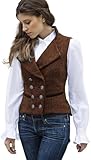 CAMDOM Damen 50er Jahre Vintage Anzugweste Arbeit Tweed Slim Fit Weste V-Ausschnitt Weste Zweireihiger Mantel mit Taschen Ärmellos Blazer Jacken, braun, XL Plus