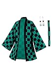 Taeyue Anime Kamado Tanjirou Cosplay Kostüm Halloween Karneval Cosplay Mantel Anzug Kimono Jacke Herren, grün, S