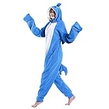 dressfan Tier Hai Kostüm Hai Jumpsuits Hai Pyjamas Cosplay Kostüm Weihnachten Halloween Schlafanzug für Unisex Erwachsene Jugendliche Kinder Dunkel blau,XXL