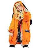 Coslover Anime Runa Cosplay Kostüm Hasenohren Kapuzenjacke Mantel Damen Mädchen, Orangefarbener Mantel und Kniestrümpfe, XXL