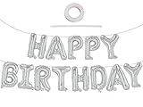TONIFUL Silber Happy Birthday Ballon Girlande,16 Zoll Silver Folie Happy Birthday Folienballon Luftballon Geburtstagsballon Banner Helium Ballon für Geburtstag Party, Geburtstagsbanner