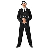Fun Shack Schwarzes Gangster Kostüm, 20er Anzug Herren Kostüm, 20er Jahre Herren, Kostüm Mafia, 20er Jahre Outfit, Herren Anzug - Größe M