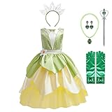 Lito Angels Prinzessin Tiana Kostüm Kleid Verkleidung mit Zubehör für Mädchen Kinder, Größe 4-5 Jahre 110