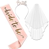Accessoires für Bride to Be, Frauen Junggesellinnenabschied Set - Braut Schärpe, Schleier, Rosegold Stirnband und Accessoires für Bachelorette Party und Hochzeitsfotografie, 3 Stück