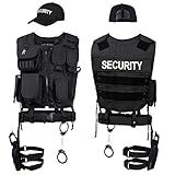 Black Snake SWAT FBI Police Security Kostüm inkl. Einsatzweste, Pistolenholster, Gürtel, Handschellen und Baseball Cap - XL/XXL - Security