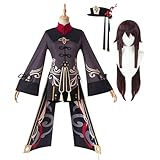 Lzrong Hu Tao Cosplay Kostüme Beliebtes Spiel Anime Charakter Hutao Uniformkleid voller Halloween-Kostümanzug mit Hut Mädchen Anime Cosplay