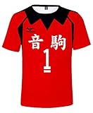 QYIFIRST Anime Tee Shirt 3D Kurzarm T-Shirt Nekoma High School Kuroo Tetsurou NO.1 Top Bluse Cosplay Kostüm Rot XS (Chest 88cm)