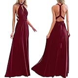 Abendkleid Lang Damen Elegant Sexy Rückenfreies Multiway Bandage Wickelkleid Festlich Hochzeitskleid Brautkleid Brautjungfernkleider Cocktailkleid Weihnachten Silvester Partykleid Ballkleid Weinrot M