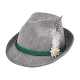 W WIDMANN MILANO Party Fashion 68576 - Bayerischer Hut mit Feder, Grau, Alpenhut, Bayern, Bierfest, Tracht, Hut, Accessoire