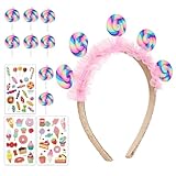 BOOMTOP 12pcs Lollipop Kostüm Haarreif Regenbogen Lollipop Karneval Haarband Candy Tattoos Face Tattoo Süßigkeiten Anhänger Fasching Kostüm Bunt Haarschmuck Karnevalskostüm Accessoires Mottoparty