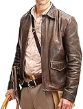 Herren Raiders of The Lost Ark Indiana Jones Harrison Ford Vintage Brown Bomber Lederjacke - Echtes Rindsleder Jacke, braun, XL