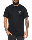 Ruffy Straw Hat Besticktes Herren T-Shirt - Manga Stick One Pirat Piece Anime Luffy Zoro, Farbe:Schwarz, Größe:L