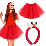 BOFUNX Damen Tüllrock Rot Tutu Rock Minirock + Haarreif mit Augen, Fasching Kostüm für Karneval Mottoparty Cosplay