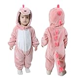 Doladola kostüme für baby mit Kapuze, Mädchen Jungen Flanell Overall, tier kostüm kinder (Rosa Dinosaurier, 2,5-3,5 Jahre)