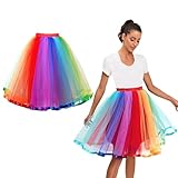 AUYAO Tüllrock Damen, 50er Regenbogen Tütü Tüllrock, Mehrschichtiger, Elastischer Taillen Tüllrock für Erwachsene für Karneval, Halloween, Kostümparty, Mottoparty