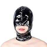 Vielretude Latex Maske Bondage Sklave Kopfbedeckung Mundöffnung mit Zipper BDSM Cosplay Extreme Sex Spielzeug Fetisch Maske (L)