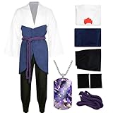 HSJZBQSM Uchiha Sasuke Cosplay-Kostüm für Erwachsene mit Perücke, japanisches Ninja-Kimono-Set, Sasuke-Kostüm, Halloween-Set (Weiß, L)