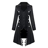 Feynman Damen Steampunk Frack Gothic Mantel mit Spitze, Fraun Barock viktorianisch Dreireiher Vintage Mittelalterlich Jacke Uniform Schwarz XL