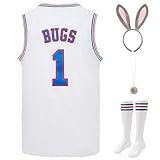 Herren #1 Bugs and Lola #10 Trikots Paar Halloween Kostüme Sets Weltraum Basketball Trikot, #1 Weiß, XL
