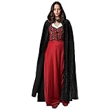 AOOWU Schwarzer Umhang, Mittelalter Umhang Kapuzenumhang, Herren Damen Halloween Umhang mit Kapuze, Umhang kostüm Cape Satin Erwachsene, Umhang Kostüm Mantel für Halloween Weihnachten Karneval Kostüm