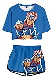 QYIFIRST Bizarre Adventure Guido Mista Jersey Set Crop Top T-Shirt Shorts Suit Cosplay Kostüm Blau Damen XS