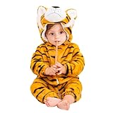 Tiger Onesie Kostüm Kinder: Unisex Baby Kostüm Tiger Overall mit Kapuze - Faschingskostüm Tiger Kinder für Jungen und Mädchen Tierkostüm für Karneval und Halloween (Tiger, 100(18–24 Monate))