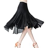 G-LIKE Moderner Tanz Damen Rock – Latein Tänze Walzer Tango Jazz Salsa Rumba Latin Performance Party Kostüm Dehnbar Midirock Gaze Tanzkleid für Frauen Mädchen (Schwarz)