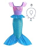 Clundoo Meerjungfrau Kostüm Mädchen Kinder, Meerjungfrau Prinzessin Kleid Kinder mit Meerjungfrau Zubehör für Weihnachten Verkleidung Karneval Halloween Party 130cm