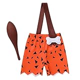 Baby Jungen Bam Bam Kostüm Kinder Fred Feuerstein Historische Steinzeit Caveman Shorts mit Knüppel Stone Age Verkleidung Halloween Karneval Party Cosplay Faschingskostüme Orange Junge 18-24 Monate