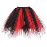 Odizli Tüllrock Damen Kurz Rockabilly 50er 80er Petticoat Unterrock Tütü Mini Rock Ballett Tutu Tanzkleid Halloween Karneval Fasching Hexe Teufel Vampir Cosplay Kostüm Faschingskostüm Rot Schwarz F