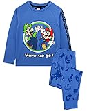 Super Mario Pyjamas Luigi Jungen Langarm Kinder Blue T-Shirt & Hose PJS 9-10 Jahre