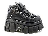 New Rock Tower M.106-C45 Stiefelette aus Leder mit Plattform, Schwarz , 39 EU