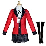 Metaparty Kakegurui Jabami Yumeko Yomozuki Runa JK Cosplay, Japanische Schuluniform Outfit Kleid, Anime Kostüm Anzug 6-teiliges Set, Komplettset Runa Mantel Cosplay für Karneval Party,L