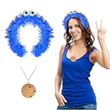 Krümelmonster Kostüm Damen, Krümelmonster Haarreif Karneval Halskette Damen, Cookie Monster Kostüm Accessories Krümelmonster Kuscheltier Haarreif Halskette fur Karneval Fasching Motto Cosplay