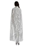 FakeFace Damen Herren Karneval Halloween Kapuzenumhang Halloween Kostüm Lange Pailletten Kostüm Cosplay Requisiten Set für Erwachsene und Kinder, Silber