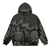 YuanDiann Herren Damen Y2K Zip Up Hoodies Totenkopf Aufdruck Jacke 90er Retro Herbst Winter Reißverschluss Sweatshirt Skelett Kapuzen Sweatjacke Dunkelgrau L