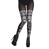 Boland 02256 - Strumpfhose La Calaca, Schwarz/Weiß, Erwachsenen, Damen, Tag des Toden, Day of the Dead, Skelett, Halloween, Mottoparty, Kostüm, Zubehör