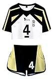 QYIFIRST Haikyuu Fukurodani Academy Bokuto Koutarou Volleyballverein Team Jersey Exposed Nabel T-Shirt Shorts Set Suit Sportswear Cheerleaders Nr.4 Cheerleader Cosplay Kostüm Schwarz Damen L