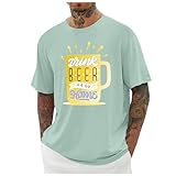 Herren Sommer Casual Volltonfarbe Oktoberfest Buchstabendruck Weiche Baumwolle Rundhals Pullover T-Shirt Kurzarm Hemd Business Oktoberfest Herren T-Shirt Bierfest Shirt Männer (Mint Green-E, XXXL)
