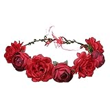 YSTrillion Boho Blumenkrone,Bridal Headpiece,Blumen Stirnband Haarband,Blumenkranz Krone Stirnband,Frauen Mädchen Braut Rosen Blumen(Rot)