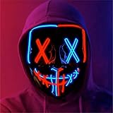 FASCHINFEVER LED Purge Maske - Kostümmaske steuerbar für Halloween, Fasching & Karneval als Kostüm für Herren & Damen (Farbauswahl) (blau/rot)