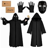 Squid Maske + inkl Umhang+Maske+Handschuhe+Karte*10,für Halloween, Fasching & Karneval als Kostüm für Herren & Damen.(M)