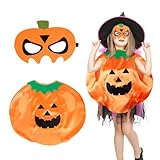 DKINY Halloween Kürbis Kostüm Kinder, Kürbis Umhang mit Maske, Orange Pumpkin Cap zum Verkleiden, Halloween Kürbis Cosplay Kostüm für Halloween Karneval Fasching Maskerade