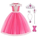 Foierp Prinzessin Aurora Kostümkleid mit kleinen Mädchen Layered Off-Shoulder Kleider Geburtstagsparty Halloween Cosplay Fancy Kleid mit Zubehör