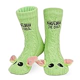 Disney Antirutschsocken Damen mit 3D-Ohren, One Size ABS Kuschelsocken Damen Antirutsch Haussocken Winter Frauen Geschenke (Grün Baby Yoda)