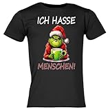 Lustig bedrucktes Grinch T-Shirt| Unisex Shirt, Sprücheshirt, Funshirt | Ich Hasse Menschen | Kurzarm, Größe S-5XL (DE/NL/SE/PL, Alphanumerisch, L, Regular, Regular, Schwarz)