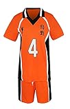 QYIFIRST Anime Karasuno Koukou High School Nishinoya Yuu Jersey Set T-Shirt Shorts Suit NO.4 Cosplay Kostüm Orange S