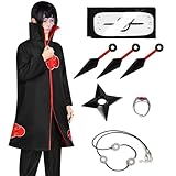 Akatsuki Mantel für Kinder Erwachsener Unisex Cosplay Kostüm, Cosplay Halloween Party Kostüm Umhang mit Stirnband (schwarz, 145-155cm)