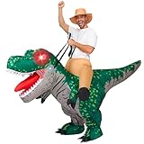 Spooktacular Creations Aufblasbare Kostüme für Erwachsene, Aufblasbares T-Rex-Kostüm mit leuchtenden Augen, Aufblasbares Dinosaurier-Kostüm von Rawr in Grün für Halloween-Kostüm-Cosplay-Mottopartys